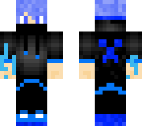 blue kid with a creeper sweater with a mask and lightning