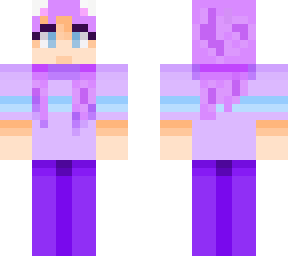 purple cat with blue-striped t-shirt