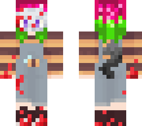 bloody bee girl with mask, pink and green hair (thick arms)