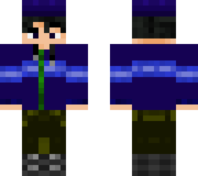 boy with blue jacket and cargo pants