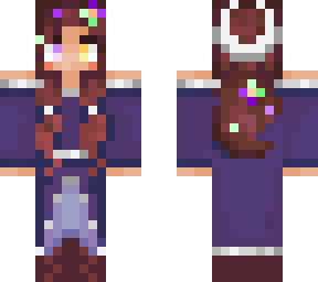 purple and green flowers in hair
