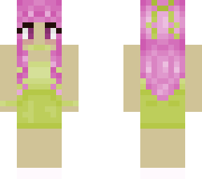 pink hair green dress