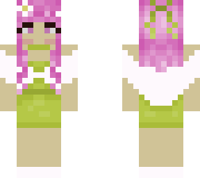 pink hair green dress