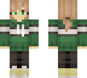 green sweater w/ ponytail