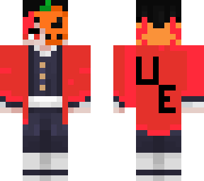 red coat guy with half pumkin