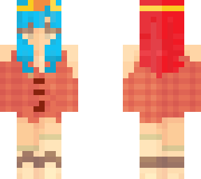 Red and blue haired girl with dress and crown | Minecraft Skin