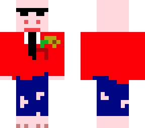 pig skin w/ sunglasses and yellow flower in a red suit