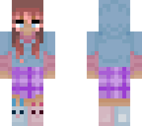 strawberry blonde girl with bunny/pig boots.