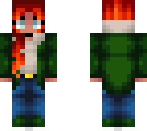 cute redhead in green winter coat