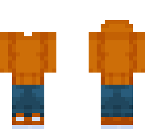 orange hoodie w/ jeans and red sneakers