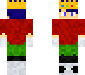 blue hair and has a crown because he is a boastful person