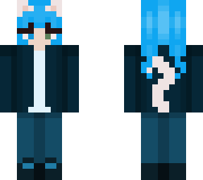 blue cat girl with pigtails