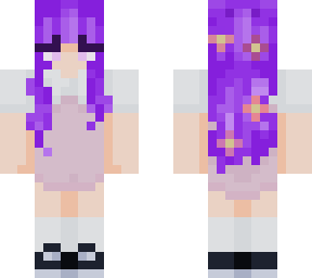 purple girl in dress with spacebuns