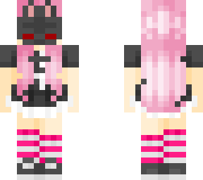 pink hair black dress grey mask<3
