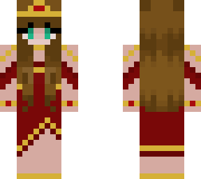 brunette red princess with blue-green eyes