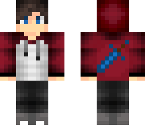 brunette boy in red hoodie w/ diamond sword
