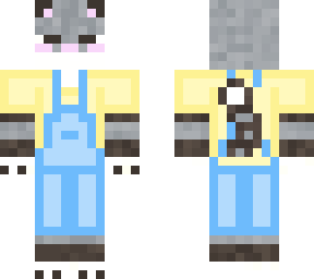 grey cat in overalls
