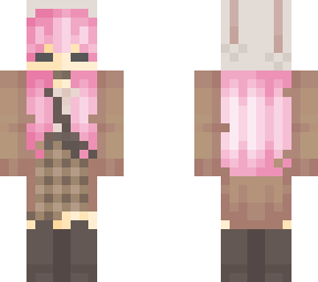 pink hair brown bunny outfit<3