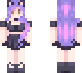 cat girl in skirt and blouse