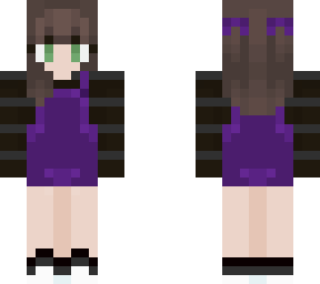 purple over alls and brown hair