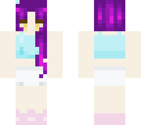 porpl hair girl with pink slippers