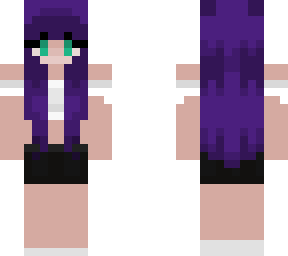 purple haired girl with blue/green eyes