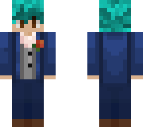 simplyfied blue hair, blue suit
