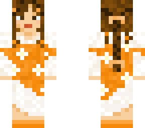 girl with brown hair orange flower dress braid with orange bow