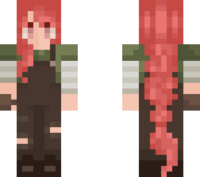 pink haired farmer green shirt brown overalls