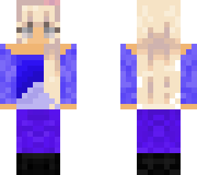 girl with blonde hair and bow and blue and purple clothes