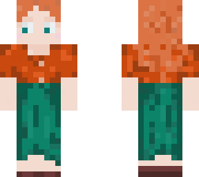 green skirt and orange blouse