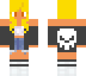 blonde hair girl with a skull jacket