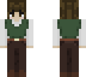 boy with green sweater vest with brown pants