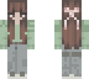 matcha girl with pink bow and cargos