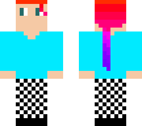 sunset hair with teal shirt and checkered pants