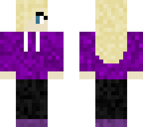 blond girl in dark purple hoodie with side-part