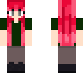 red/pink hair green shirt