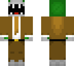 green shark with brown suit
