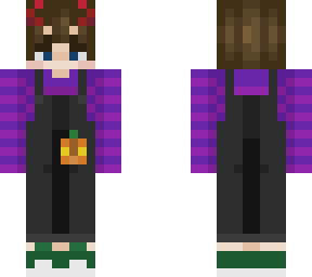 brown hair boy pumpkin overalls halloween - purple
