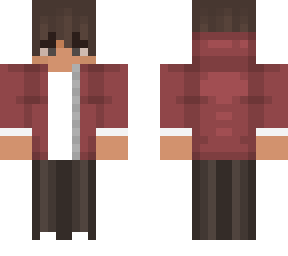 black haired boy with red sweatshirt and black joggers
