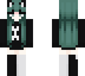 girl green black and white bone sweater puppy-cat