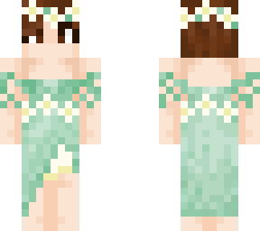 short hair; flower crown and flower gown