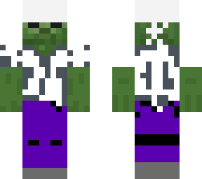 zombe wearing white shirt and a white durag and dark purple pants (i think)