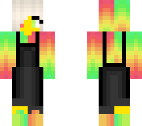 female - red n green - colorful overalls