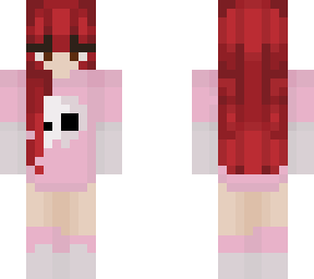 cherry red hair skull shirt