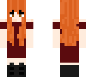 orange haired girl wearing red dress