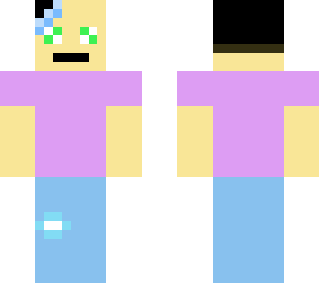 lilac purple shirt with ripped jeans and a little blue in the hair