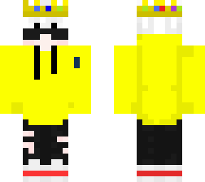 minecraft boy with yellow hoodie black tie and with a crown