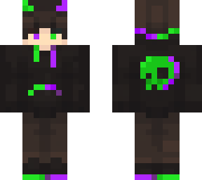 black hoodie with a bit of purple and green