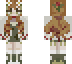 cottagecore girl skin, green and red